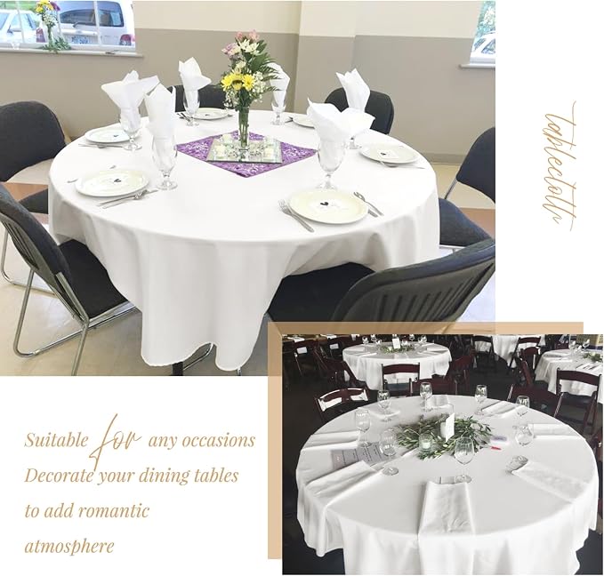 Showgeous 4 Pack Ivory Round Tablecloth 90 Inch Table Cloth for Round Tables Polyester Tablecloths Table Cover for Dining Wedding Party