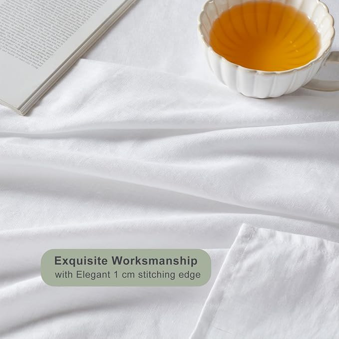 TOSMO 100% French Linen Tablecloth, Washable Farmhouse Rectangle Table Cloth for Kitchen, Dining, Party, Cocktail, Indoor and Outdoor Daily Use(52''x70'',White)