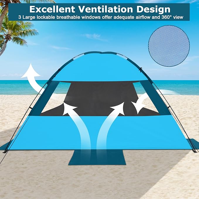 COMMOUDS Beach Tent Sun Shelter for 3/4/6/8 Person, UPF 50+ UV Protection Beach Shade Canopy Tent, Lightweight, Easy Set Up and Carry