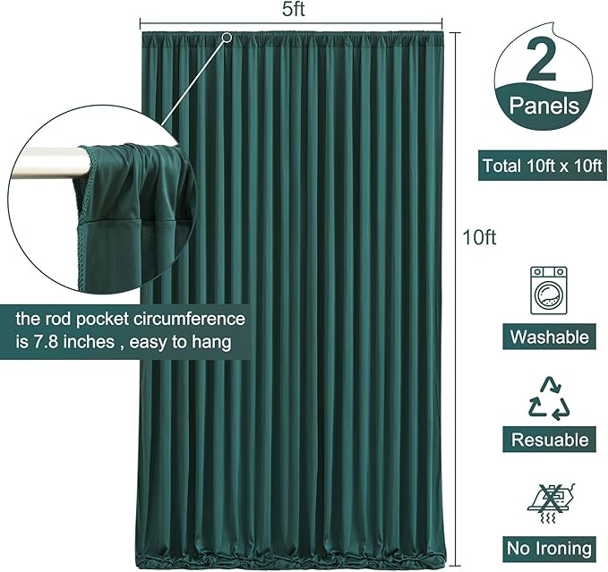 10ft x 7ft Hunter Green Backdrop Curtain for Parties Dark Green Wrinkle Free Backdrop Drapes Panels for Baby Shower Birthday Party Photo Photography Polyester Fabric Background Decoration