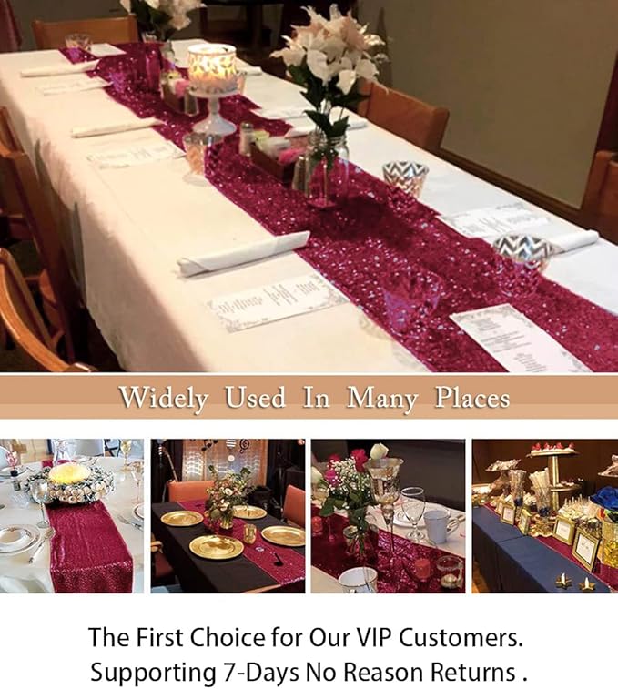 ShinyBeauty Sequin Table Runner Burgundy 12x108-Inch Wedding Table Runners Pack of 15 Wine Table Covers for Party Bridal Shower Decorations Glitter Table Runner for Baby Shower Birthday Party Table