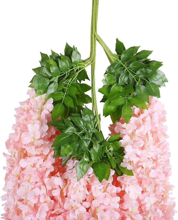 U'Artlines 108 Pack (Total 388.8 Feet) Artificial Fake Wisteria Vine Rattan Hanging Garland Silk Flowers String Home Party Wedding Decor (108, Light Pink)
