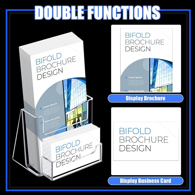 Wenqik Acrylic Brochure Holder with Business Card 4.1 Inch Rack Card Holder Pamphlet Display Stand Organizer for Menu Flyer Magazine Office Booklets(8 Pcs)