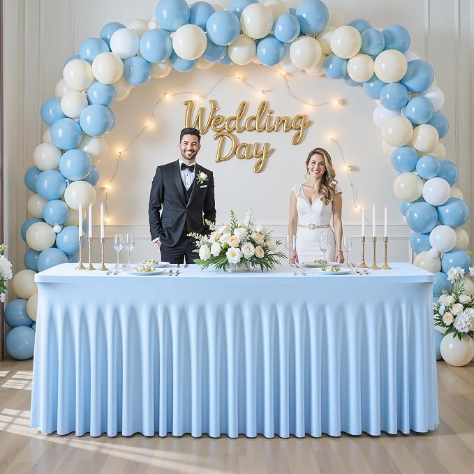4 Pack Baby Blue Table Cloth for 6 Foot Rectangle Tables Spandex Fitted Tablecloth 6ft Stretch Table Covers Skirt Baby Blue Banquet Tablecloths Wrinkle Free Tablecloth for Party Wedding Birthday Event