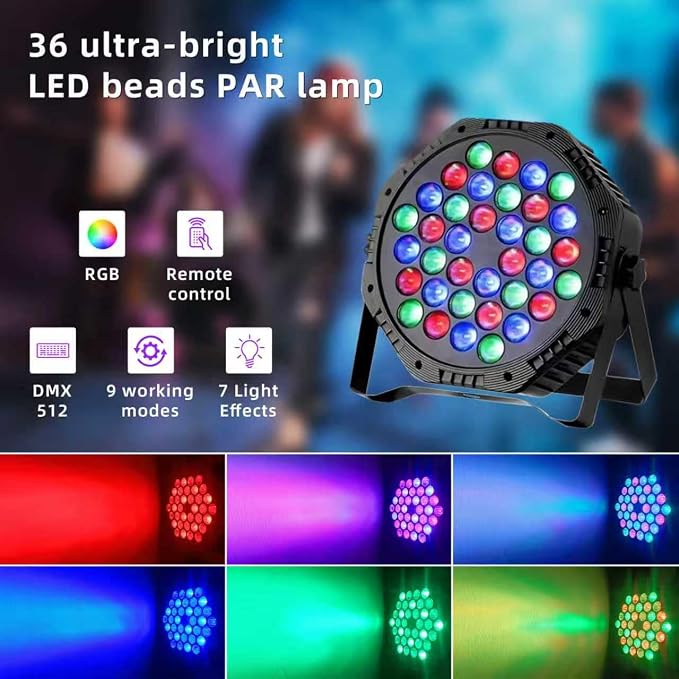 36LED Par Lights DJ Stage Light Corded RGB with Sound Activated Control Uplighting for Wedding Party Club Christmas Stage Lighting Apparatus, 3-Packs(DJ - Light)