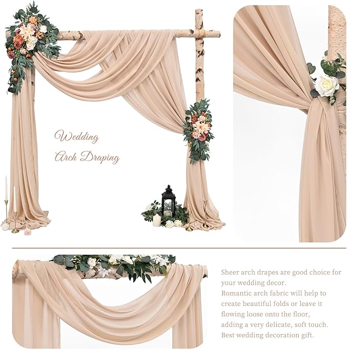 Wedding Arch Draping Fabric,8 Panels 28" x20ft Nude Wedding Arch Drapes for Ceremony Chiffon Fabric Drapes Arbor Drapery Wedding Arch Decorations for Reception Sheer Backdrop Curtains for Party Swag