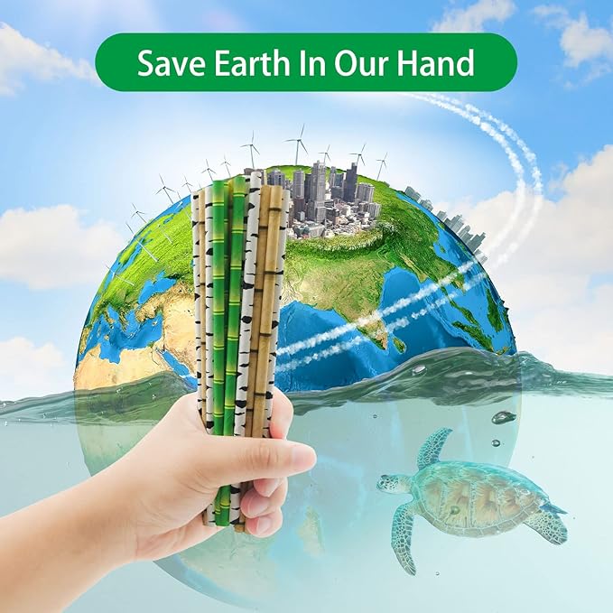 Yellow Bamboo Paper Straws, Packed 100 Biodegradable Bamboo Drinking Straws For Drinking, Environmentally Friendly Straw to Replace Plastic Straw
