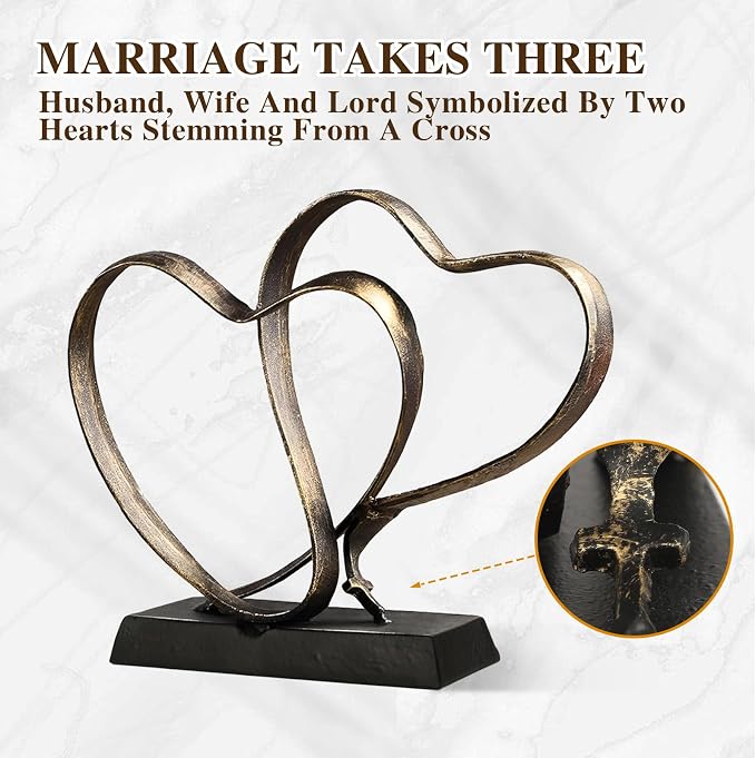 Anniversary Wedding Gifts for Couple Her Iron Heart Sculpture | Religion Decor 1st to 60th Valentines Day Gift for Wife Husband Includes Present Box and Poem Card