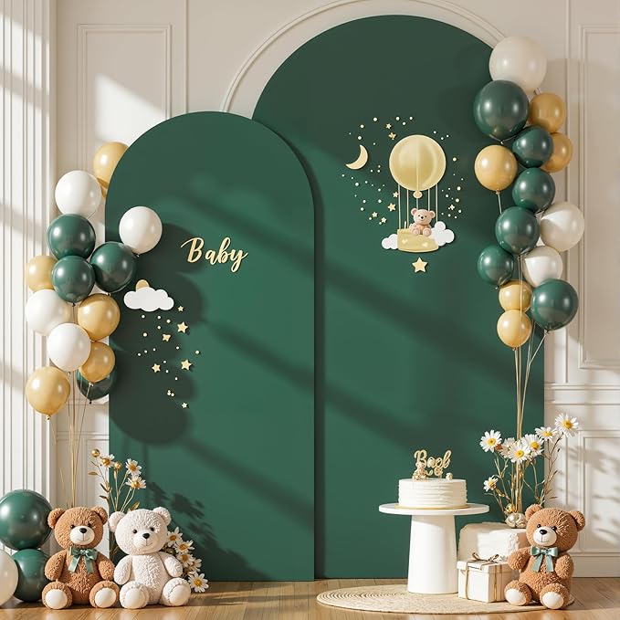 Hunter Green Arch Cover Set of 2-7.2FT, 6FT Christmas Arch Backdrop Cover Spandex Fitted Wedding Arch Stand Covers for Birthday Party Baby Shower Wedding Reception Banquet Photo Background
