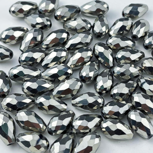 100pcs 8x12mm Teardrop Crystal Glass Beads for Jewelry Making, Faceted Vertical Hole Teardrop Glass Spacer Beads for Wind Chimes Bracelet Earring Necklace DIY Craft(Silver)