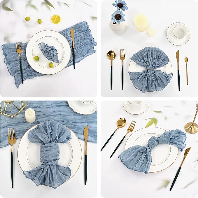 60 PCS Dusty Blue Gauze Cheesecloth Napkins,20x20 Inch Gauze Napkin Rustic Wrinkled Cheesecloth Napkin Bulk Washable Dinner Table Napkins for Wedding Party Bridal Shower Baby Shower Events Decor