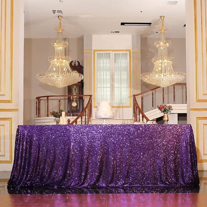 Eternal Beauty Purple Tablecloth, 90x156 Inch Sequin Rectangle Table Cover for Cake Dessert Exhibition Party Birthday Events