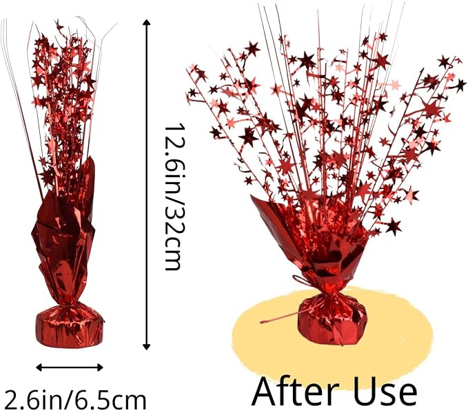 6 Pack Metallic Foil Spray Centerpiece Star Table Decoration Burst Table Centerpieces for Birthday Wedding Anniversary Graduation Holiday Party Supplies Decor (Red)
