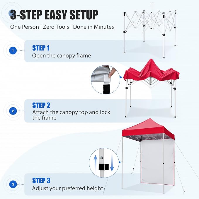 EAGLE PEAK Pop up Canopy 5x5, Outdoor Portable Canopy Tent with One Removable Sunwall, Carry Bag Included, Red