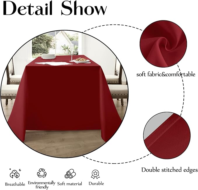 Rectangle Tablecloths 90x132 Inch 2 Pack Red Tablecloth for 6ft Washable Decorative Linen Polyester Table Cloths for 8ft Dining Table Banquets Buffet Parties and Wedding