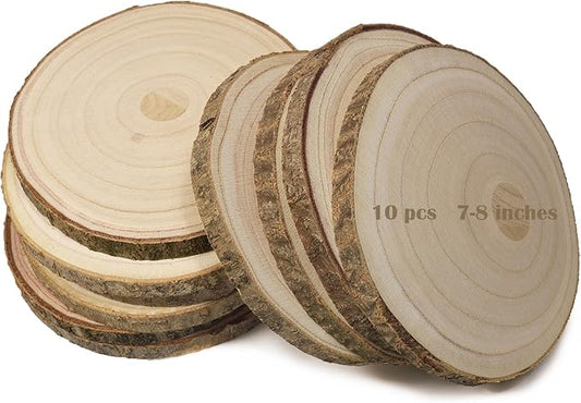 10 pcs Large Unfinished Wood Slices for Centerpieces 7-8 inches Rounds for Tables Decor Rustic Wood Circles for DIY Crafts and Wedding Decor Round Wooden Discs Wooden Slice Ornaments