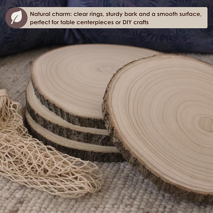 4Pcs 12-14Inch Natural Large Wood Slices for Centerpieces for Tables, Rustic Wooden Slabs, Rounds DIY Craft, Wedding Party Décor, Unfinished Wood Discs (4pcs X-Large (12"-14"))
