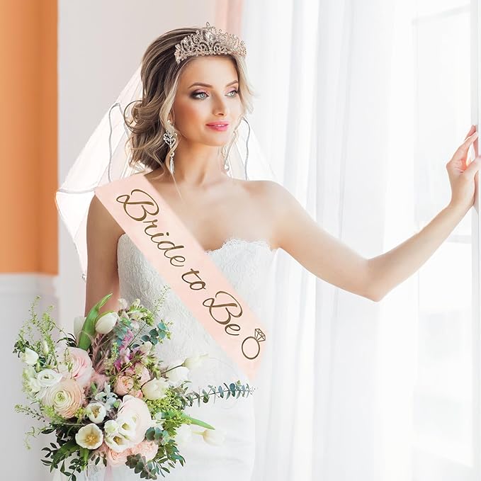 Trgowaul Bachelorette Party Decorations for Women, Rose Gold Bride to Be Banner, Bridal Shower Tiara, Bride to Be Sash&Veil, Bride to Be Cake Topper Bridal Shower Party Decorations Set