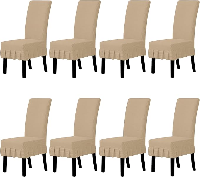 Easy-Going Dining Chair Covers Stretch Parsons Chair Slipcover with Skirt Chair Covers for Dining Room Restaurant Banquet (8 PCS, Sand)