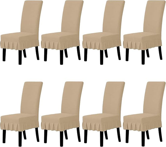 Easy-Going Dining Chair Covers Stretch Parsons Chair Slipcover with Skirt Chair Covers for Dining Room Restaurant Banquet (8 PCS, Sand)