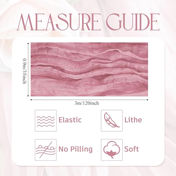 Wokceer Cheesecloth Table Runner 3Pack 10FT Pink Boho Gauze Cheese Cloth Table Runner for Party Long Rustic Sheer Table Runners for Baby Bridal Shower Wedding Easter Table Decor
