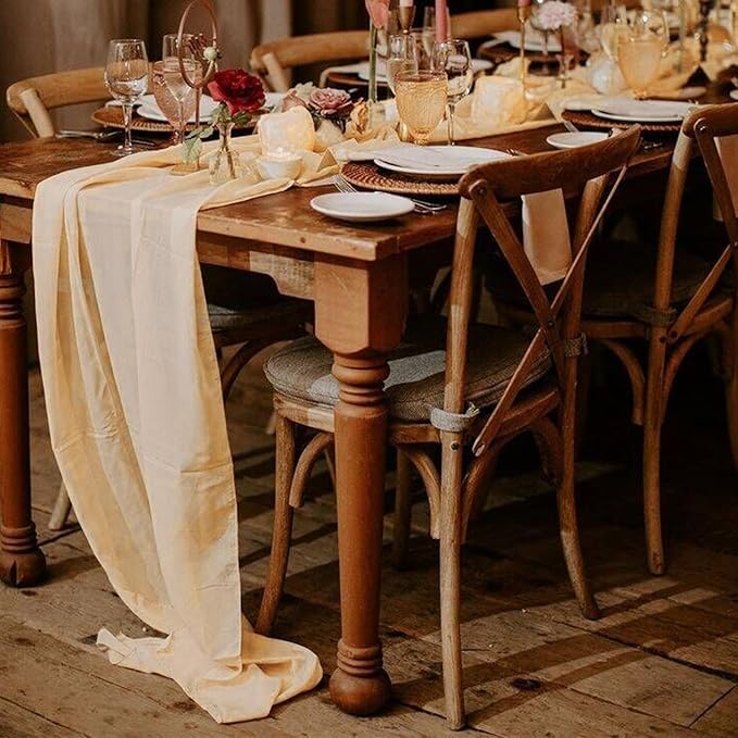 Fivenl 12 Packs 10Ft Chiffon Table Runner Champagne Sheer Table Runner Romantic Chiffon Table Runners for Wedding Birthday Party Bridal Baby Shower Table Decoration (27" x 120", Champagne)