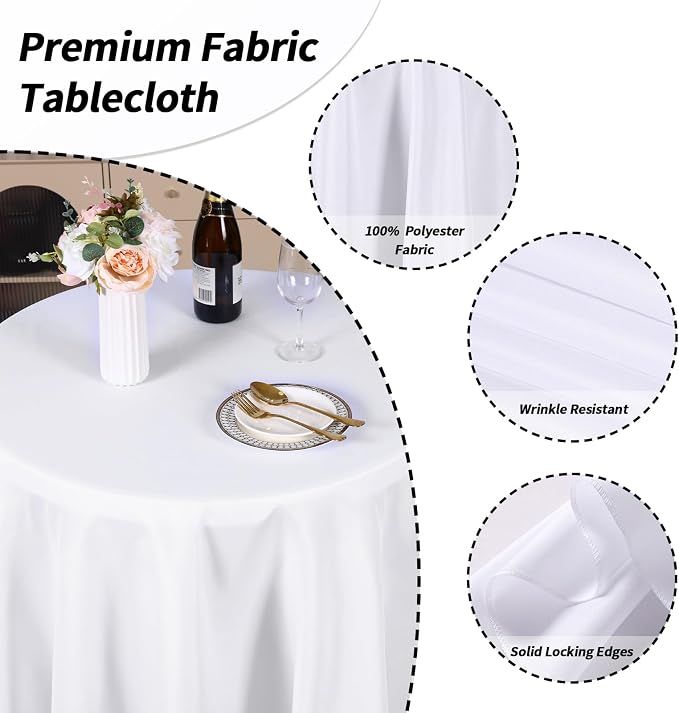 Fixwal 3 Pack White 120 Inch Round Tablecloths, Reusable Heavy Duty Washable Polyester Table Covers for Wedding, Party, Birthday, Outdoor, Picnic, Camping