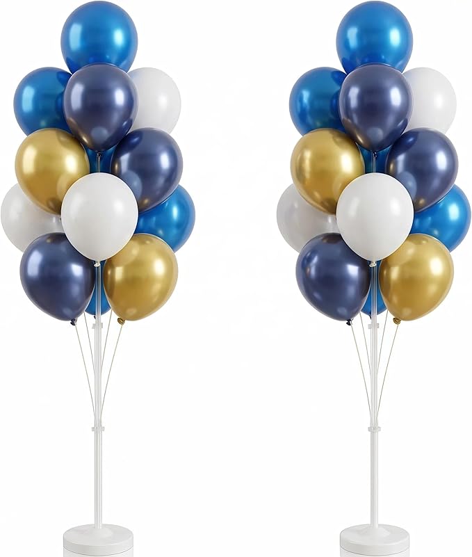 Balloon Column Kit Set of 2 With Balloons Included - Balloon Tower with Stand, Base, and Pole,Backdrop Decoration for Wedding, Baby Shower, Birthday Party, or Bachelorette Parties (Gold Blue white)