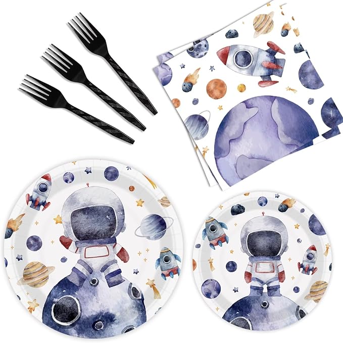 96 Pcs Space Plates and Napkins Party Supplies - Decorations and Themed Favors