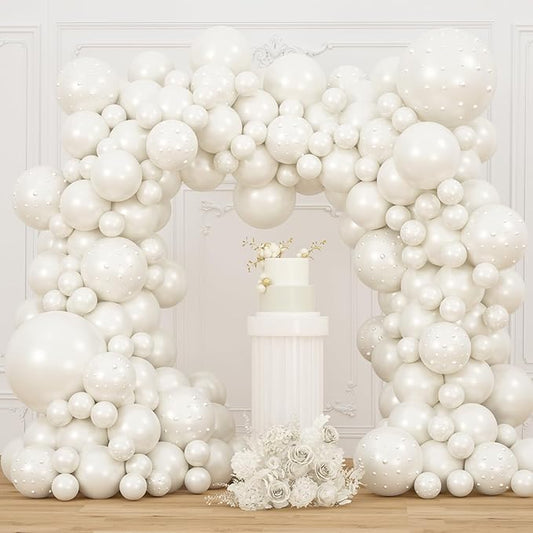 Double Stuffed Pearl White Balloons Different Sizes 116Pcs 5/10/12/18 Inch White Balloons Arch Garland Kit with Pearl Stickers for Wedding Bridal Shower Birthday Baby Shower Birde to Be