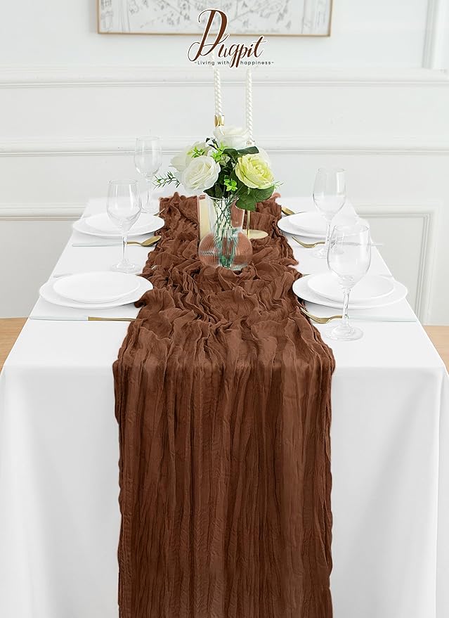 8Pack Brown Table Runner 10FT Brown Cheesecloth Table Runner 35x120Inch Long Boho Cheese Cloth Table Runners Rustic Gauze Table Runners for Party Wedding Bridal Shower Baby Shower Decorations