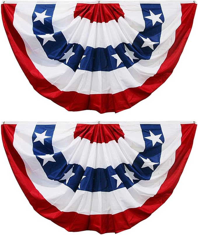 HOOSUN 4th of July Decorations,American Flag Bunting for Outside,Patriotic Fourth of July Bunting Memorial Day Decorations,USA Pleated Fan Flag 1.5x3 FT,Red White and Blue Buntings Banner 2 Pack