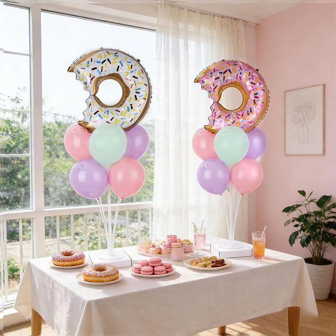 Donut Party Balloons Stand Kit 2 Sets with 2 Donuts Foil Balloons Sweet Donut 1st Party Balloon Centerpieces for Tables for Doughnut Theme Birthday Decorations