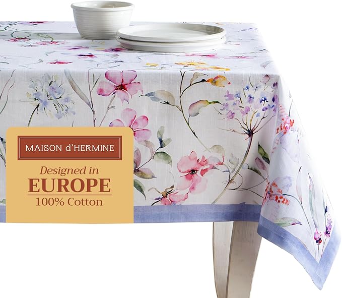 Maison d' Hermine Table Cloth Rectangle Table 100% Cotton 60 x 90 Inches Tablecloth Reusable Decorative for Dining Kitchen Room Farmhouse Party Home Hotel Restaurant Spring Summer - Summer Floral