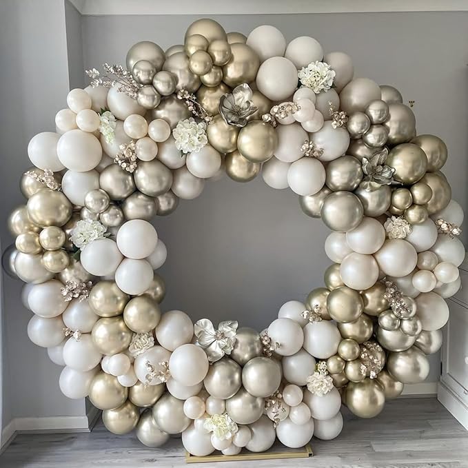 Pearl White Balloon Arch, Double Stuffed Pearl White Sand Balloon Garland, Neutral Ivory Clear Transparent Balloons Different Sizes for Boho Wedding Baby Bridal Shower Engagement Birthday Party Decor