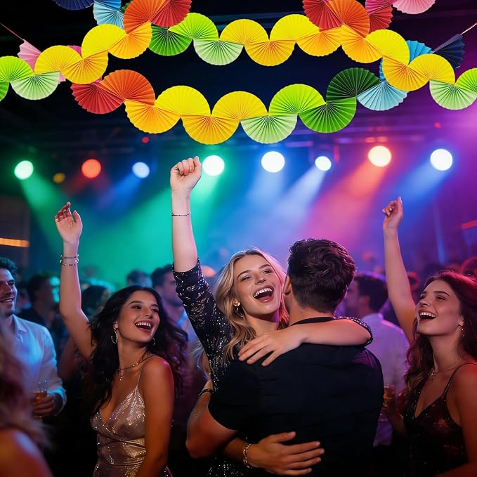 Rainbow Paper Fan Garland - Set of 4 Reusable Party Decorations for Birthday, Baby Shower, Bachelorette, Wedding, 1.6m Each, Easy Hang Backdrop Decor (4 Pack)
