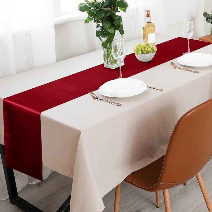 ANECO 4 Pack Satin Table Runner 12 x 108 Inch Long Bright Silk and Smooth Fabric Party Table Runner for Wedding Banquet Party Decoration