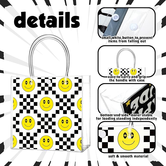 Teenyyou 24 Pcs One Happy Dude Clear Gift Bags with Handles One Happy Dude Party Favor PVC Goodie Treat Candy Tote Plastic Gift Bags for 1st Birthday Party Decor