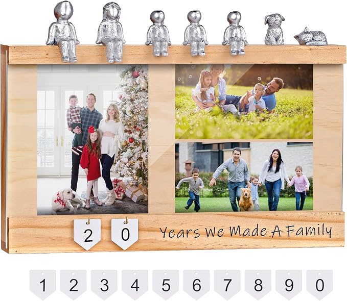 Anniversary Keepsake Box with Family Statue- Wooden Picture Frame for Cherished Keepsakes Storage，Anniversary or Wedding Gifts for Her/He (Pine)