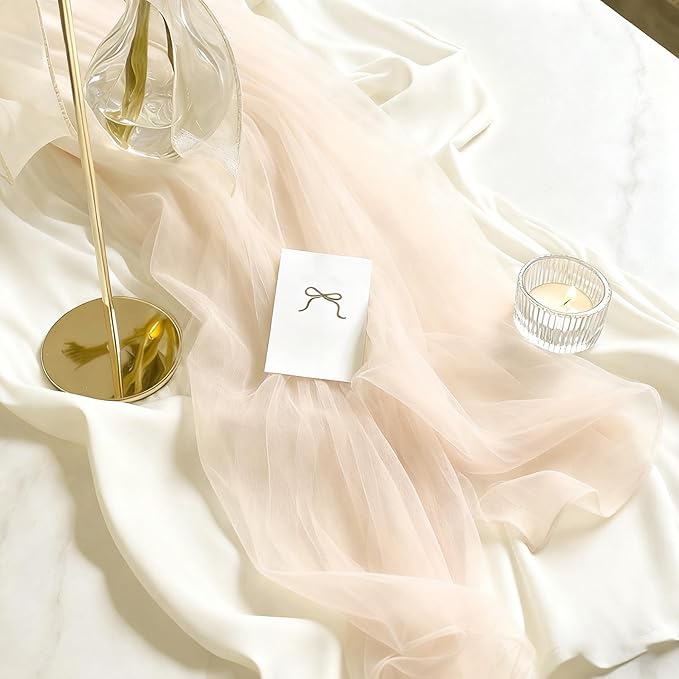 Ivory Sheer Chiffon Table Runner 35x120 Inches for Wedding Party Thanksgiving Christmas Dining Table Decor