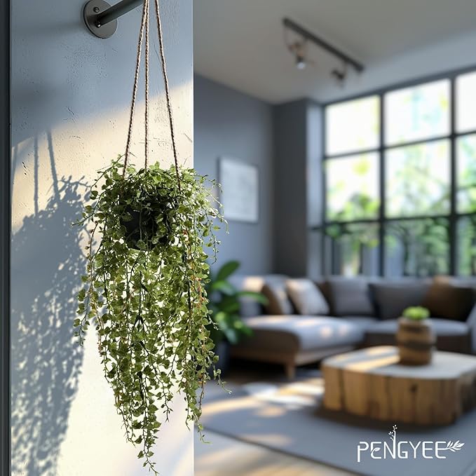 3 Packs 18.5" Fake Hanging Plants with Black Pots for Wall Decor | Artificial Mandala Vine, Indoor/Outdoor Use, for Home Bathroom Bedroom Office Decor, Easy to Clean, Lifelike Appearance