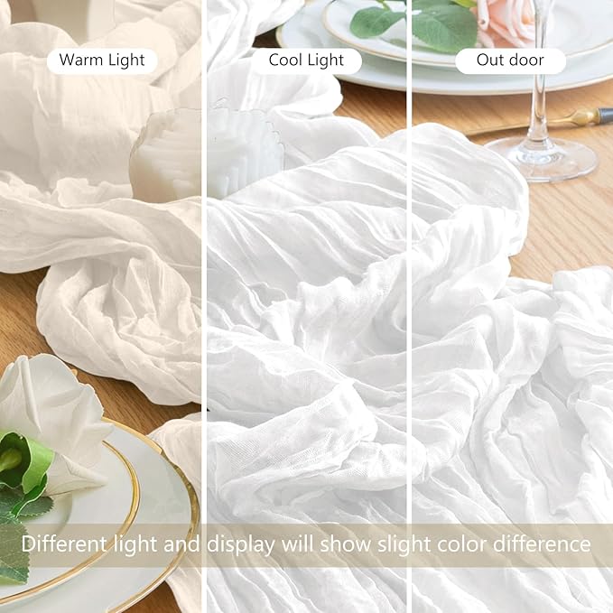 Wokceer Cheesecloth Table Runner 10FT Ivory White Boho Gauze Cheese Cloth Table Runner for Party Christmas Rustic Sheer Runners Easter for Baby Bridal Shower Wedding