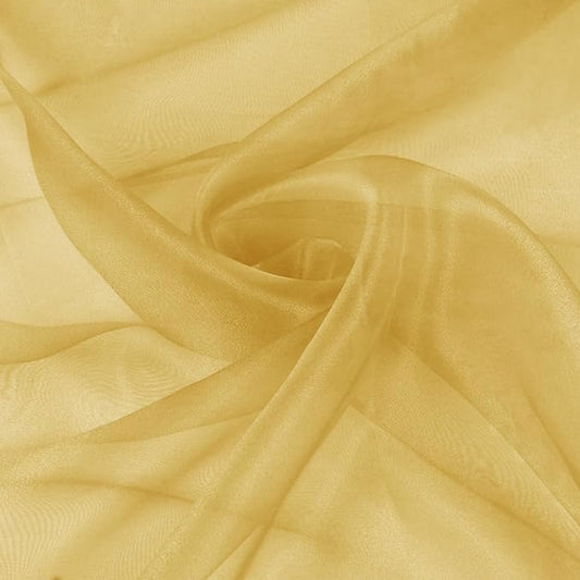 VACVELT Sheer Organza Fabric by The Yard, 60 Inch Wide Gold Organza Fabric Bolt Bridal Sheer Tulle Fabric, Silk Organza Roll for Wedding Party Decorations Backdrop Curtain (2 Yards)