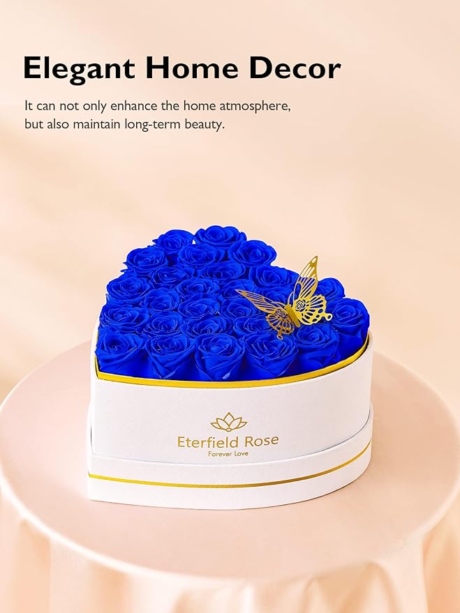 Eterfield 27 Forever Flowers in Heart Shape Box, Preserved Roses That Last a Year Preserved Flowers Birthday Gifts for Her Mom Women Wife Anniversary Valentines Day Mothers Day Christmas, Royal Blue