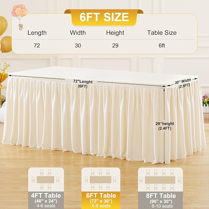 2 Packs Light Champagne Tableclothes for 6 Foot Rectangle Tables, Wrinkle Free Fitted Table Cloth 6ft Stretch Table Cover with Skirt for Parties Weddings Birthday Banquet Baby Shower