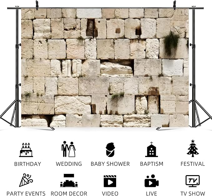 6x4ft Jerusalem Stone Wall Backdrop Jerusalem Backdrop for Sukkah Jewish New Year Rosh Hashanah Background Israel Western Wall Photo Booth Prop Succah Decor Religious Church Event Banner