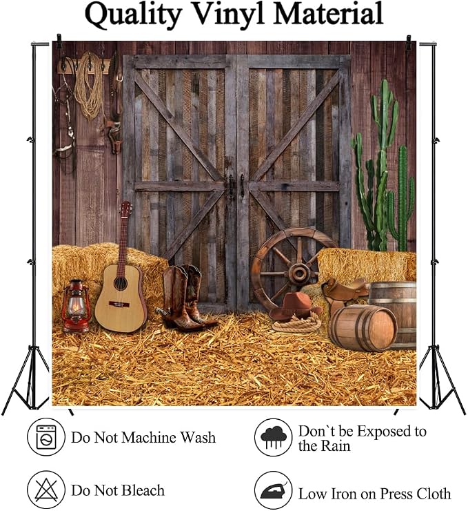 Western Backdrop 8x8ft for Western Party Decor&Photography | Thicker Vinyk Clear Image Vintage Farm Wooden Door Barn Wild West Rodeo Banner for Large Western Theme Birthday Party Decor