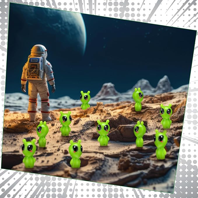 VioraWhite 50 Pcs Resin Mini Alien Figures Bulk Tiny Alien Figurine to Hide and Seek Green Small Little UFO Sci-fi Space Party Gifts for Miniature Landscape Space Birthday Party Goodie Bags Fillers