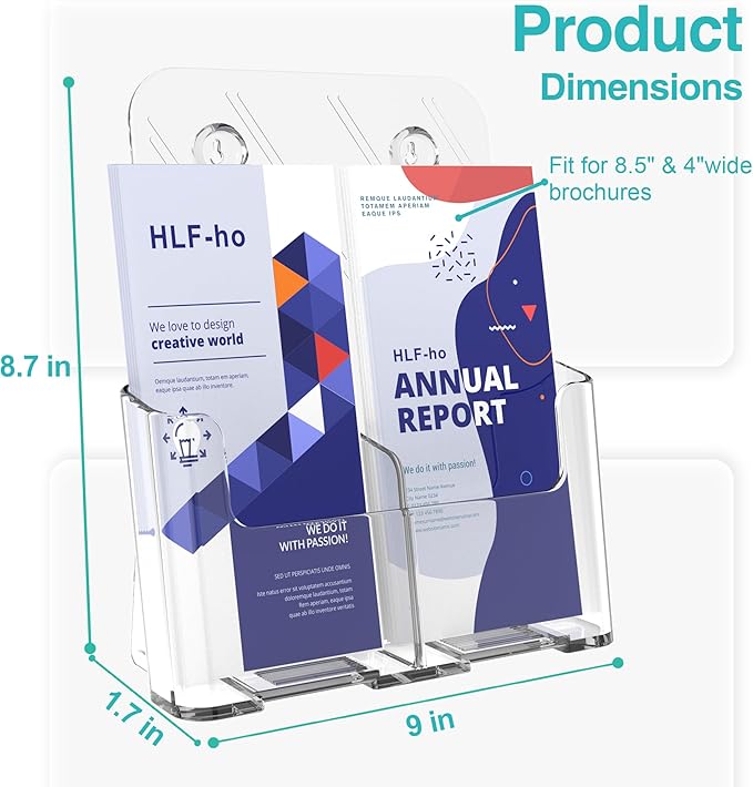 Brochure Holder 8.5x11 Inch Acrylic Literature Holders with Removable Divider for 4x9 inch Clear Pamphlet Display Stand Countertop Use or Wall Mount for Office, Lobby, Hotel, Trade Show, 4 Pack