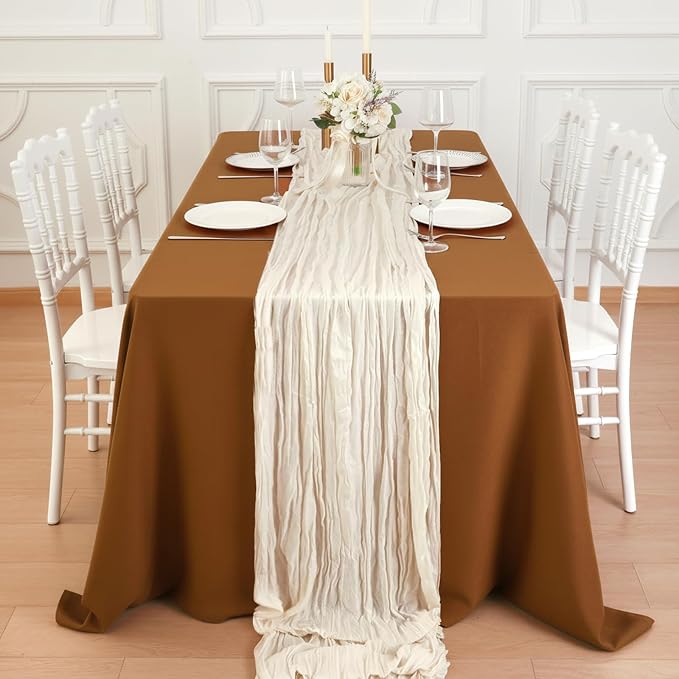 6 Pack Ivory White Cheesecloth Table Runner 120 Inch 10FT Cheese Cloth Fabric Runners for Football Theme, Wedding Decoration, Banquet, Boho Decor